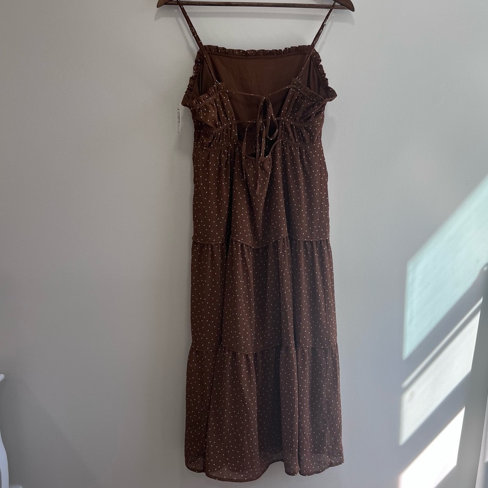 Madewell NWT Sophia Cami Tiered Midi Dress in Dot Brown Tie Back #NK473, Size 6 - Picture 7 of 16
